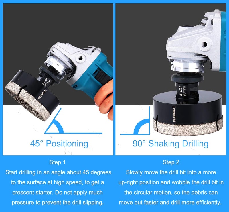 DECKRKAT Diamond Hole Saw, 3-1/2" Hole Saw for Tiles Granite Marble Ceramic Glass Porcelain, 90mm Core Drill Bit with 5/8-11 Thread for Angle Grinders & Wet Polishers - Image 4